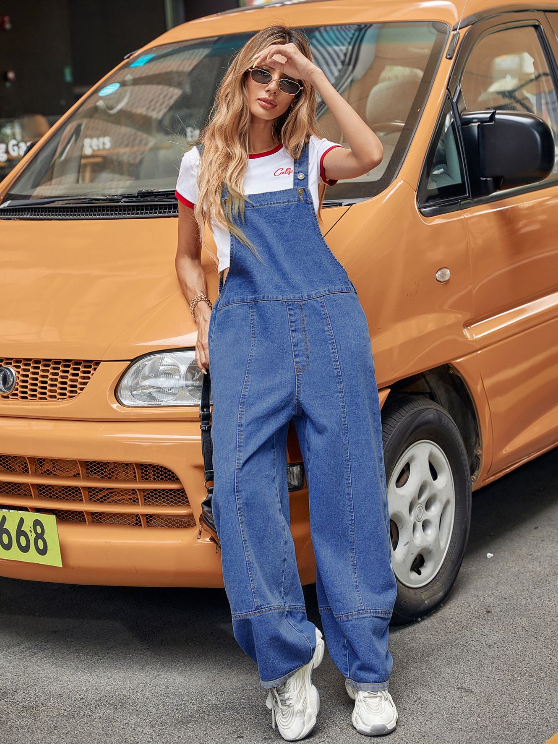 Wide Strap Wide Leg Denim Overalls Jumpsuits & Rompers JT's Designer Fashion