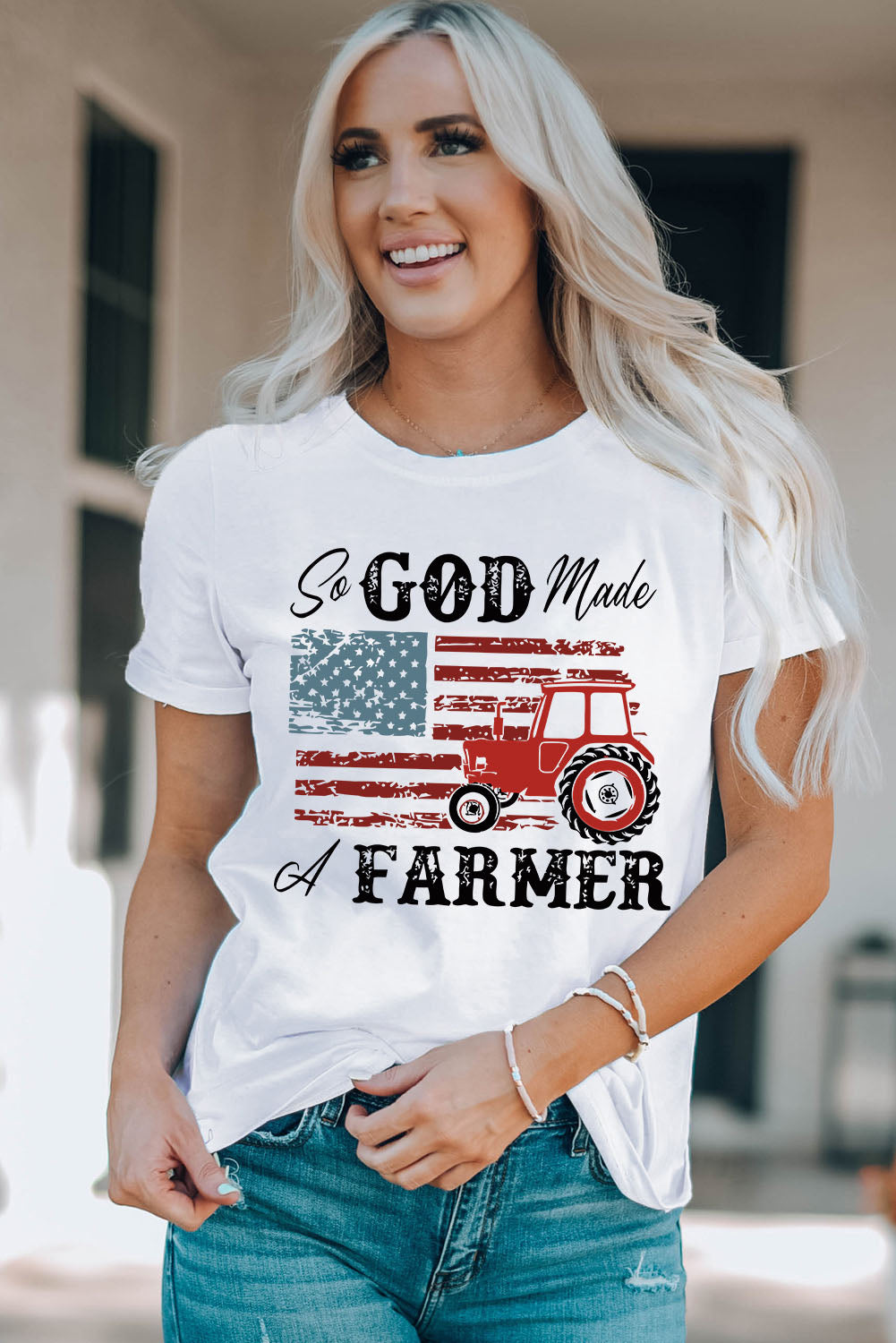 White So GOD Made A FARMER Flag Graphic Tee Graphic Tees JT's Designer Fashion