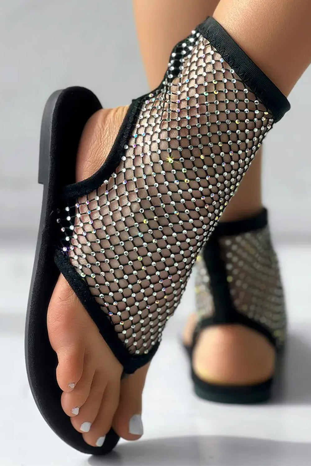 Black Hollowed Rhinestone Stud Clip Toe Sandals Sandals JT's Designer Fashion