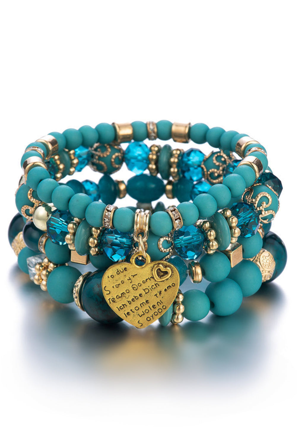 Turquoise Heart Shape Pendant Multi Layered Beaded Bracelet Set Jewelry JT's Designer Fashion