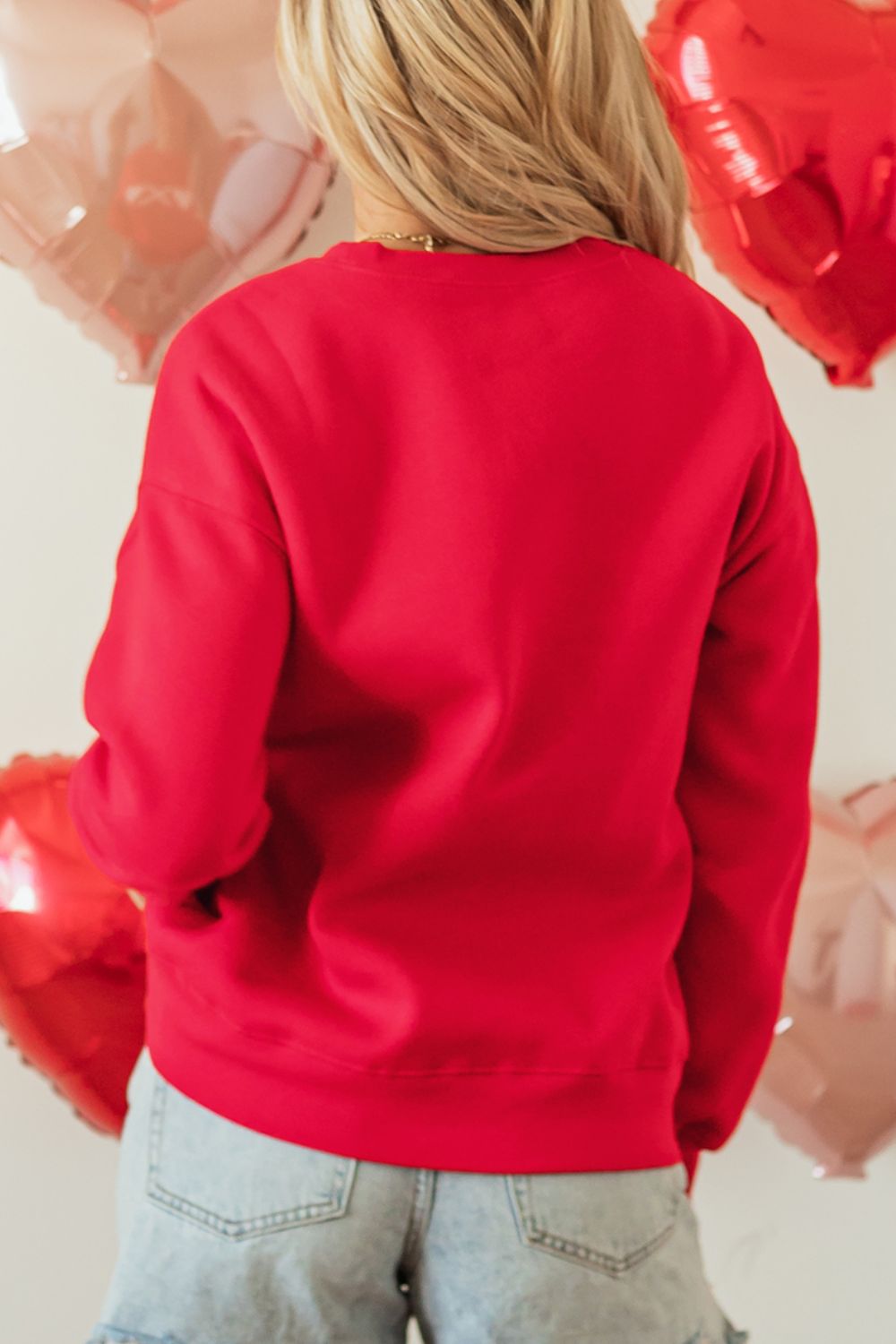 Valentine’s Day Sequin Bow Heart Round Neck Sweatshirt Long Sleeve Tops JT's Designer Fashion