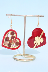 Fiery Red Box of Chocolate Heart Shape Dangle Earrings Jewelry JT's Designer Fashion