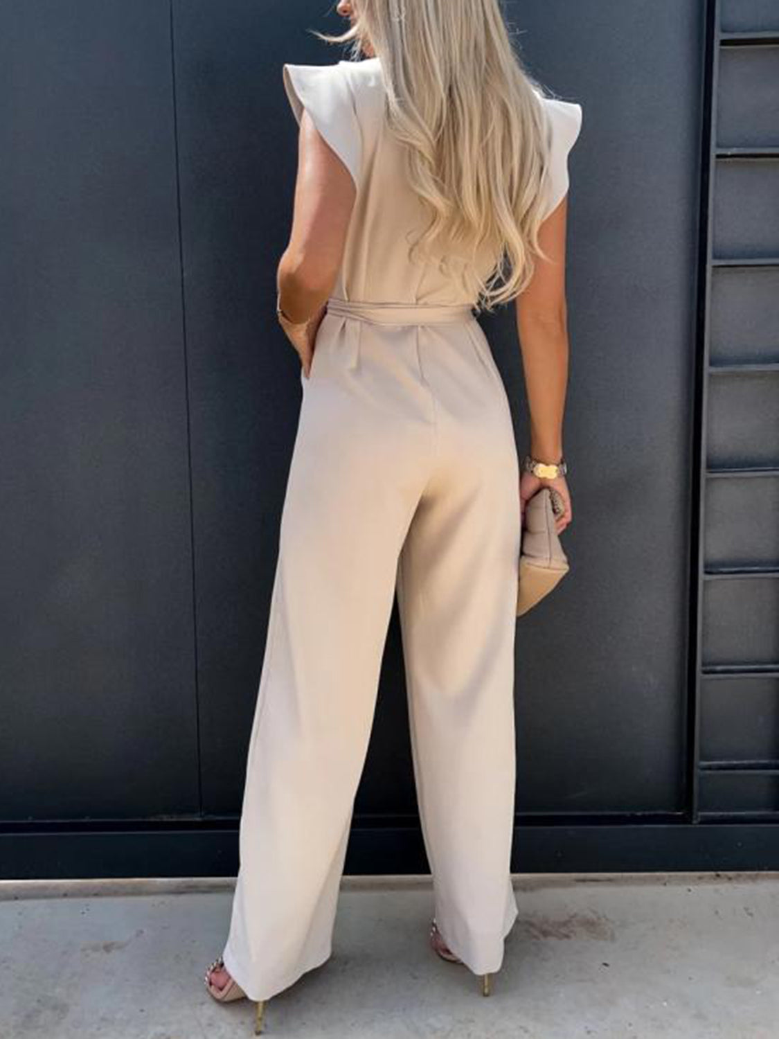 Ruffled Round Neck Cap Sleeve Jumpsuit Jumpsuits & Rompers JT's Designer Fashion