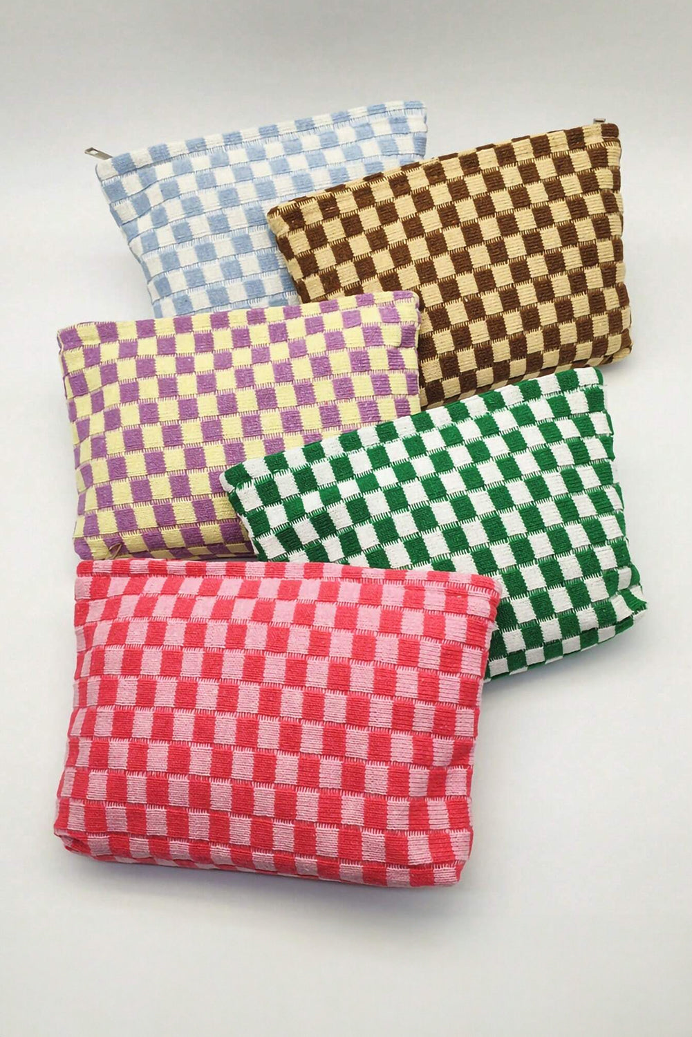 Bright Pink Checkered Print Cosmetic Bag Makeup Bags JT's Designer Fashion