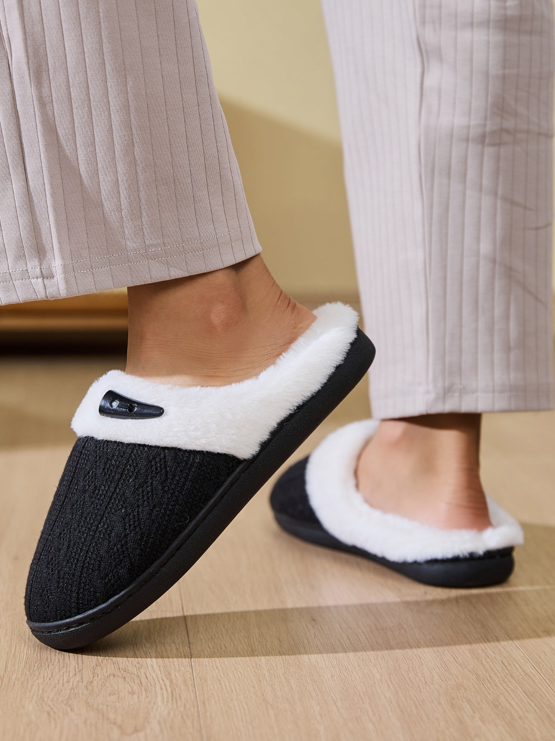 Horn Buckle Furry Texture Flat Slippers Slippers JT's Designer Fashion