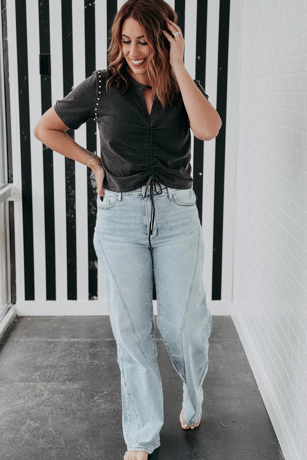 Beau Blue Light Wash Exposed Seam Plus Size Jeans Plus Size Bottoms JT's Designer Fashion
