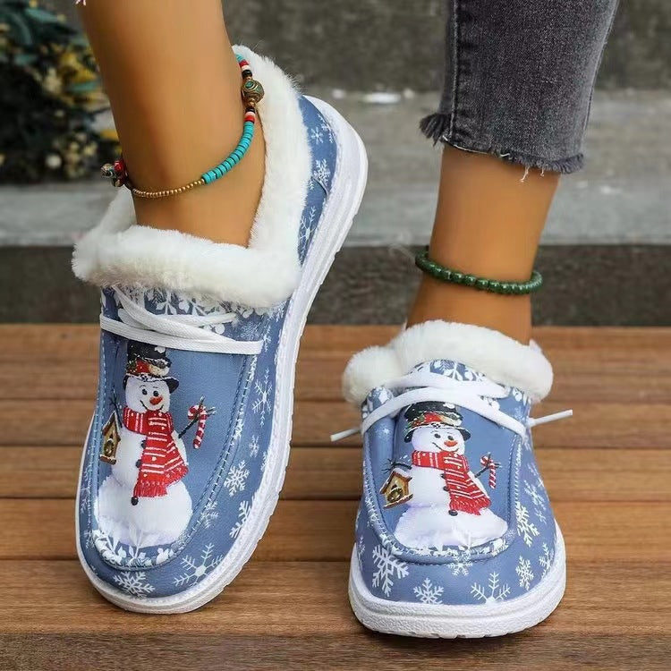 Snowman Print Round Toe Slip-Ons Light Blue Shoes JT's Designer Fashion