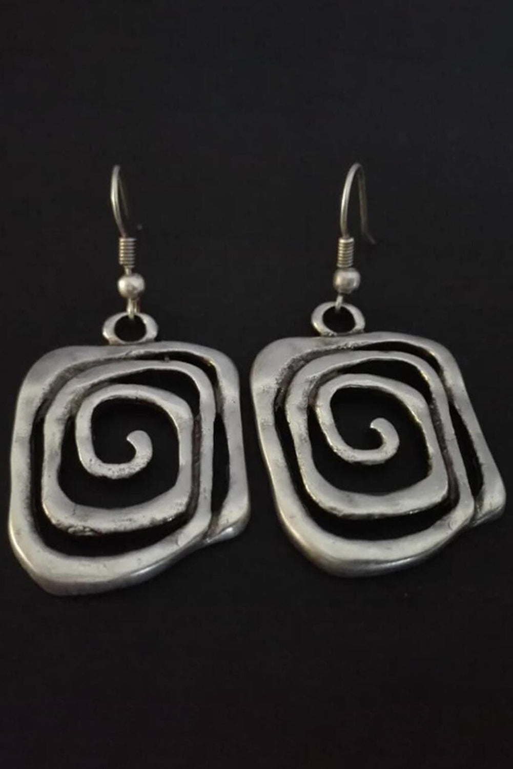 Silvery Vintage Square Swirl Hook Earrings Jewelry JT's Designer Fashion