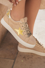 Buckskin Star Glitter Patchwork Lace-up Sneakers Women's Shoes JT's Designer Fashion