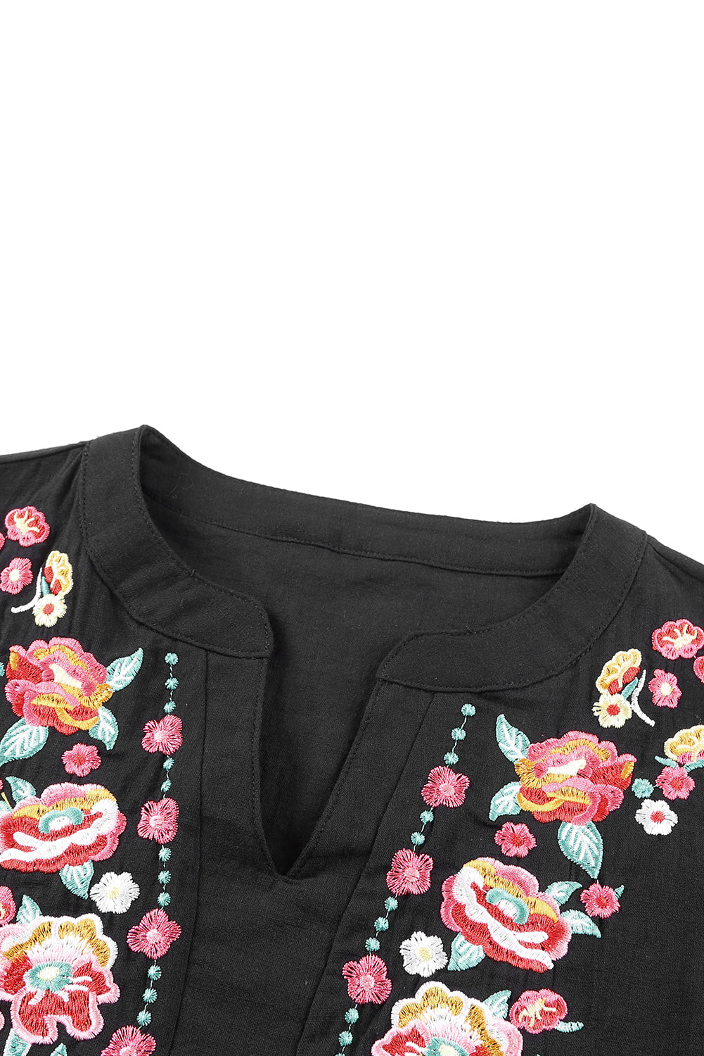 Black Floral Embroidered Ruffled Puff Sleeve Blouse Blouses & Shirts JT's Designer Fashion