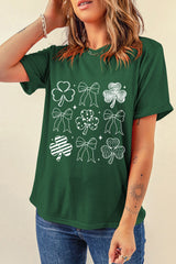Green Clover Bowknot Graphic St. Patricks T Shirt Graphic Tees JT's Designer Fashion
