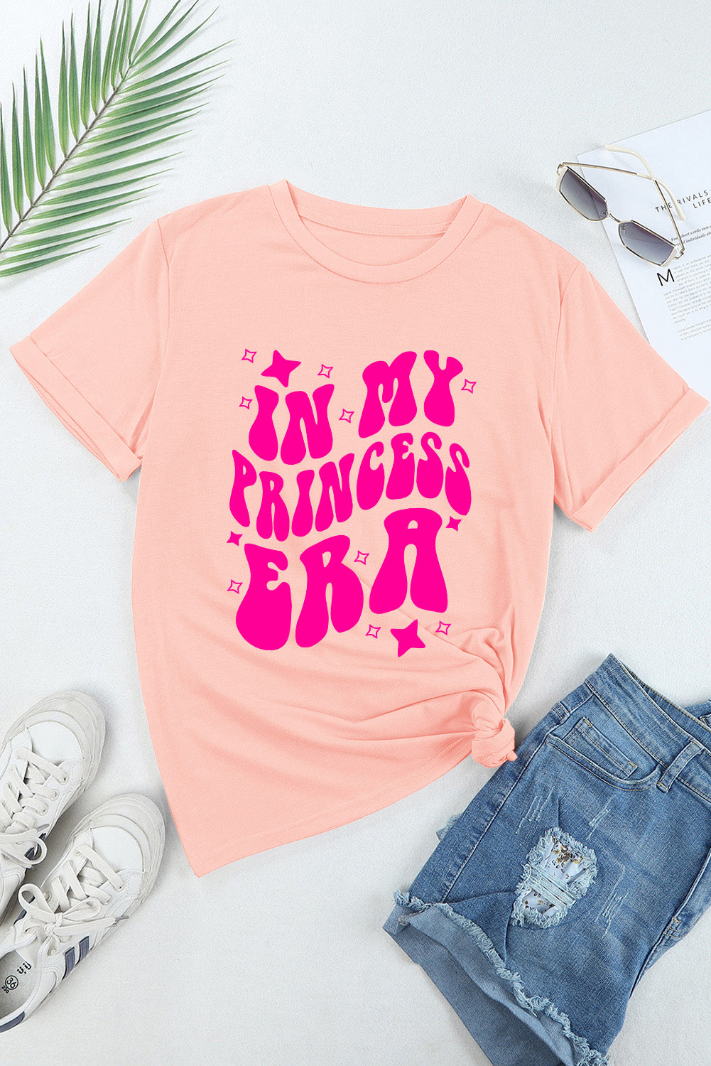 Pink In My Princess Era Graphic Cuffed Sleeve T-shirt Graphic Tees JT's Designer Fashion