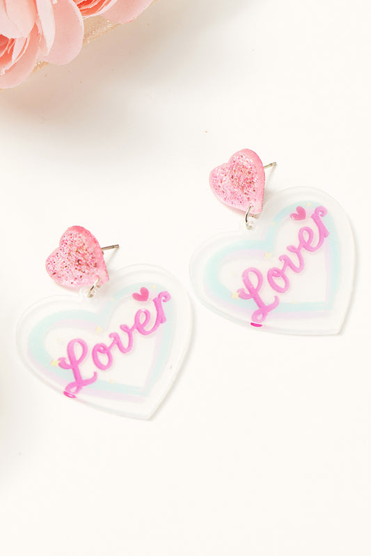 White Valentines Sweet Lover In Heart Acrylic Earrings Jewelry JT's Designer Fashion