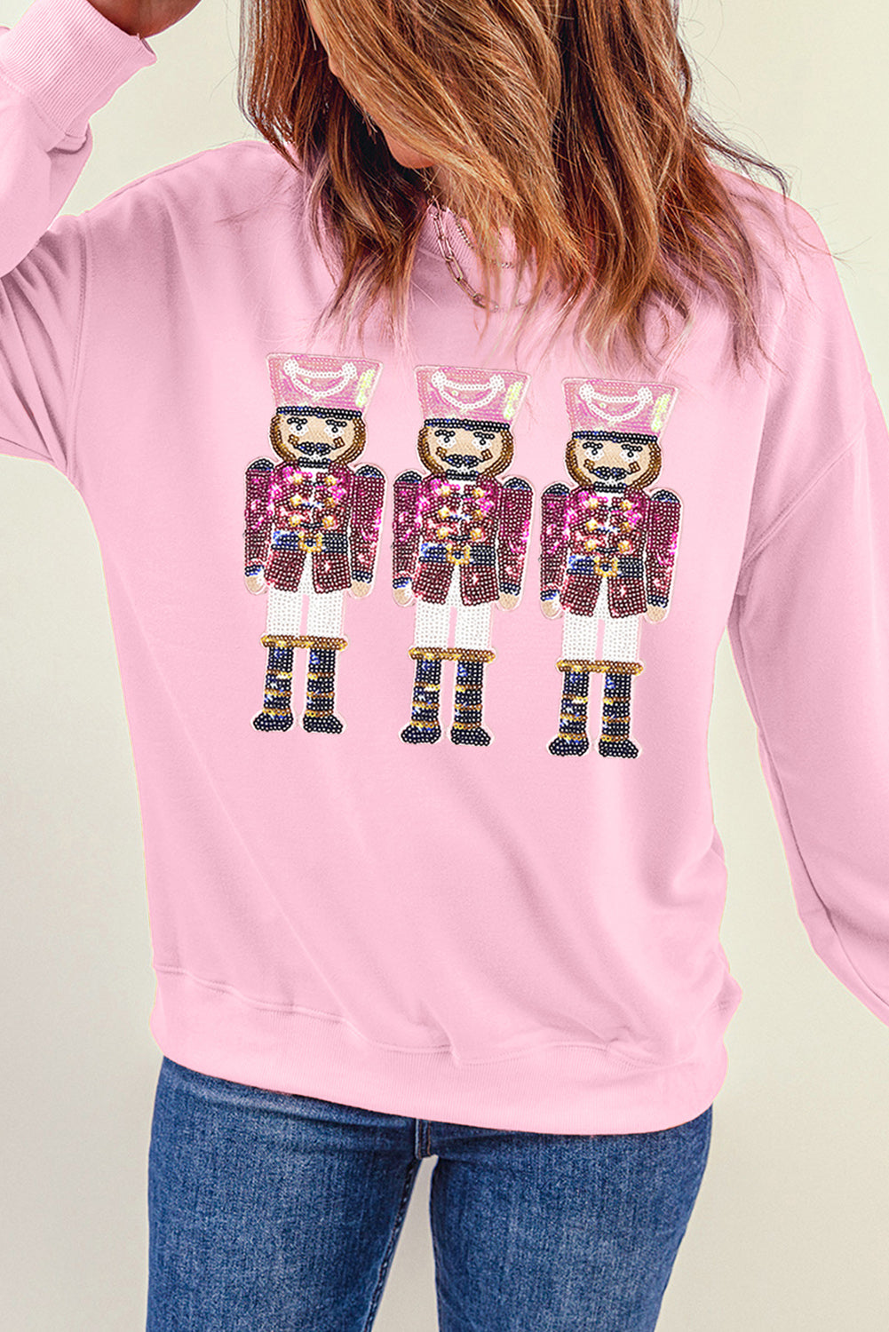 Pink Christmas Nutcracker Graphic Pullover Sweatshirt Graphic Sweatshirts JT's Designer Fashion