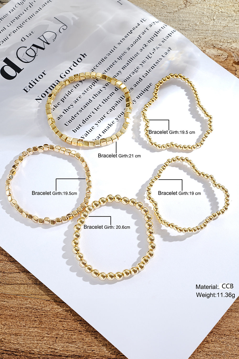 Gold Plated Cube Beaded 5 Pcs Bracelet Set Jewelry JT's Designer Fashion