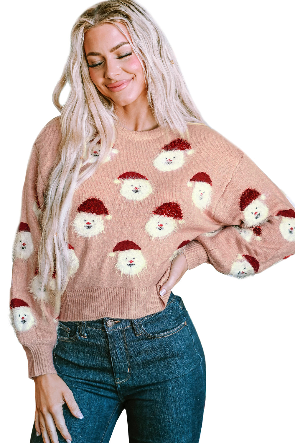 Pink Christmas Santa Claus Pullover Sweater Sweaters & Cardigans JT's Designer Fashion