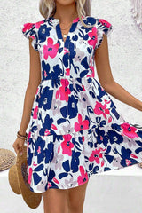 Fashion Floral Print Notched Neck Flutter Sleeve Mini Dress Floral Dresses JT's Designer Fashion