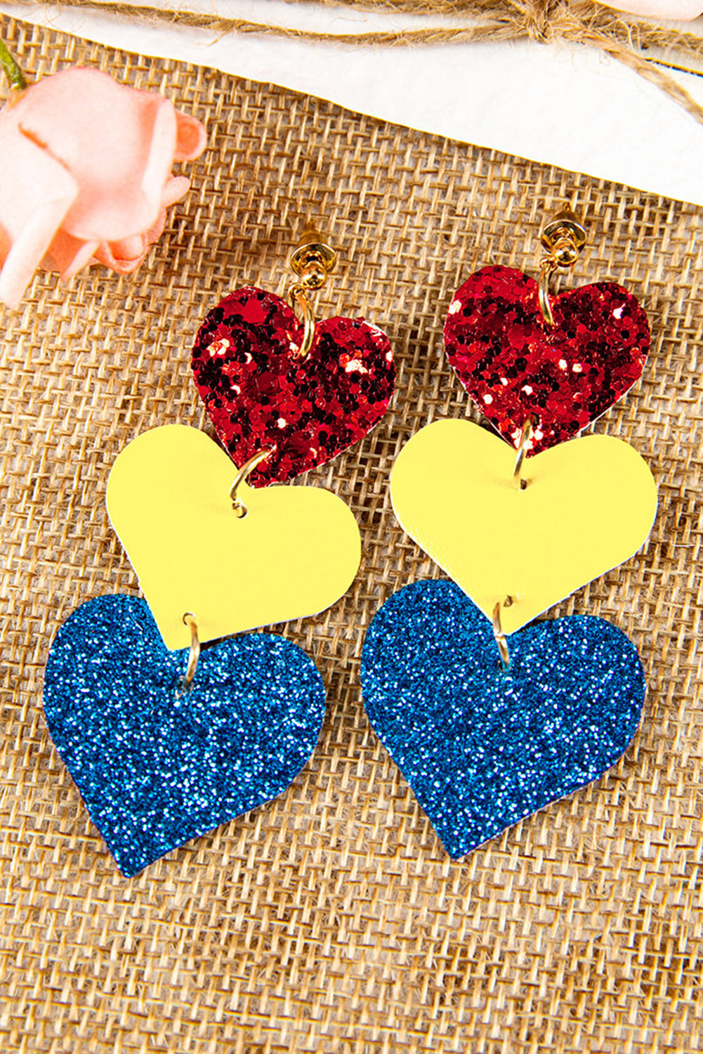 Heart Shape Leather Sequins Earrings Jewelry JT's Designer Fashion