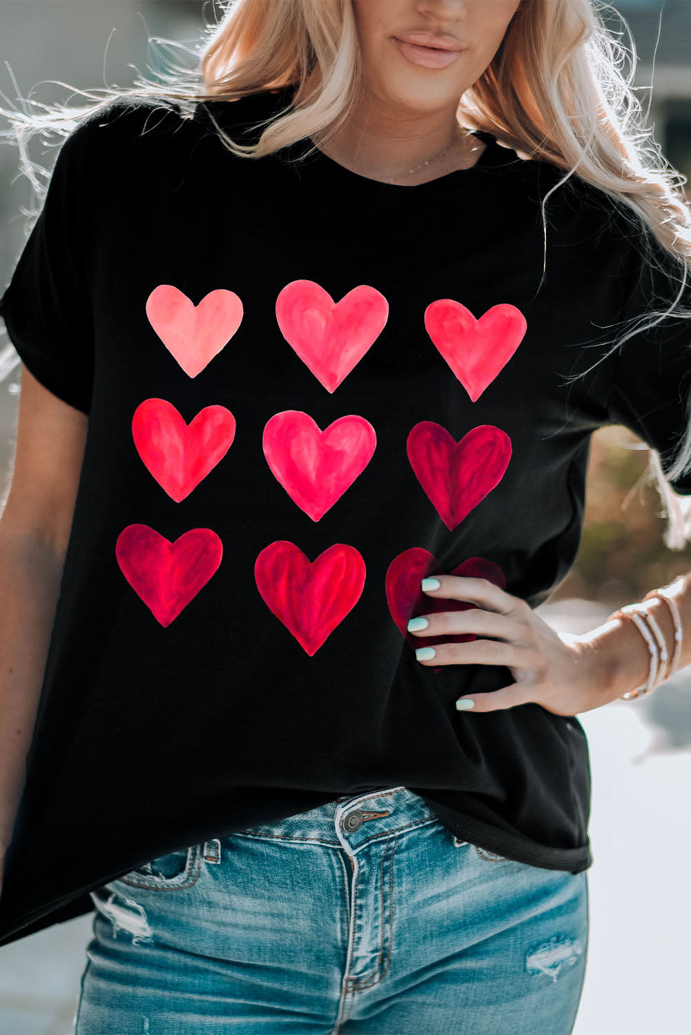 Black Valentine's Day Heart Graphic Tee Graphic Tees JT's Designer Fashion