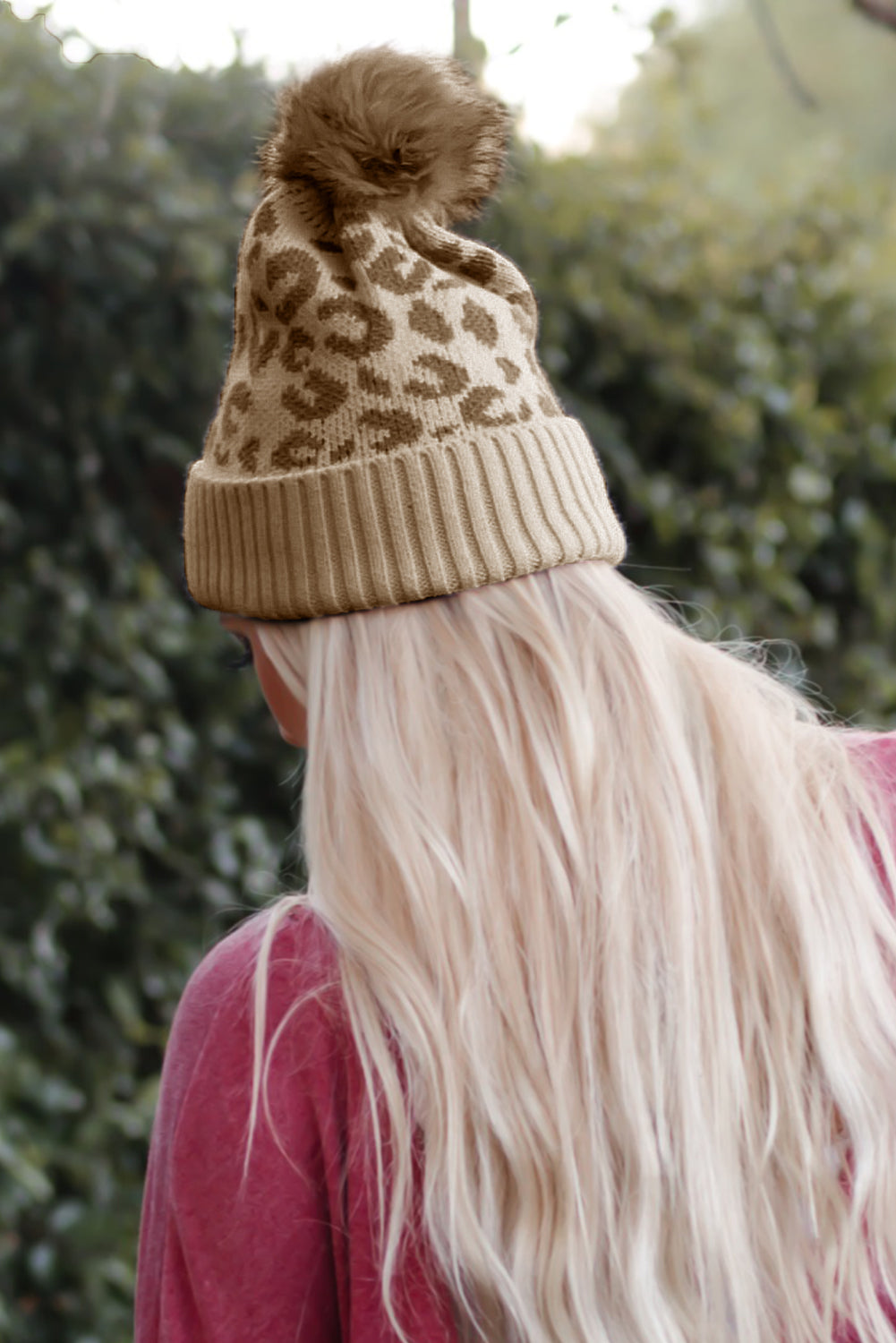 Khaki Pom Leopard Patchwork Knit Beanie Hat Hats & Caps JT's Designer Fashion