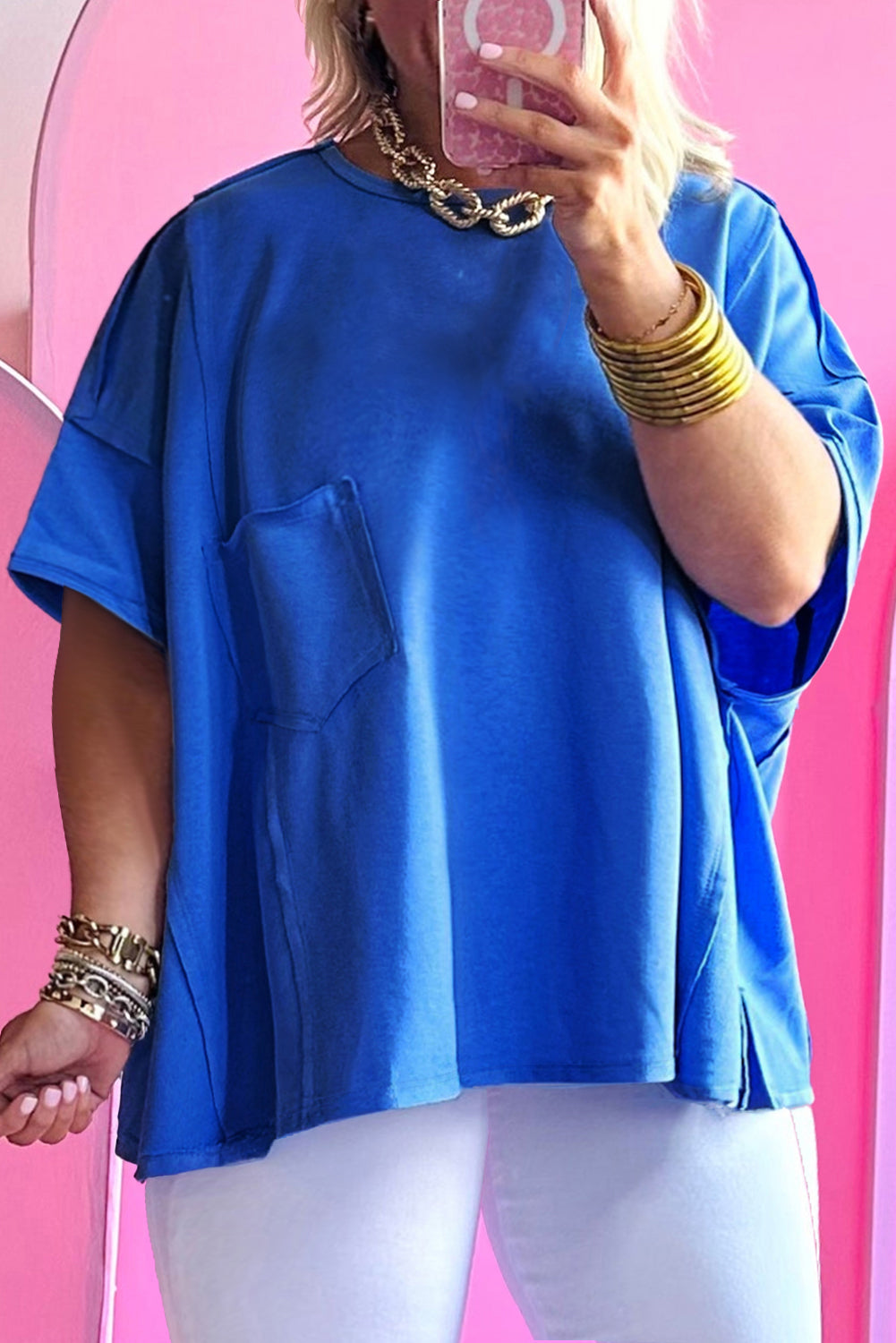 Sky Blue Exposed Seam Chest Pocket Plus Size T Shirt Plus Size JT's Designer Fashion