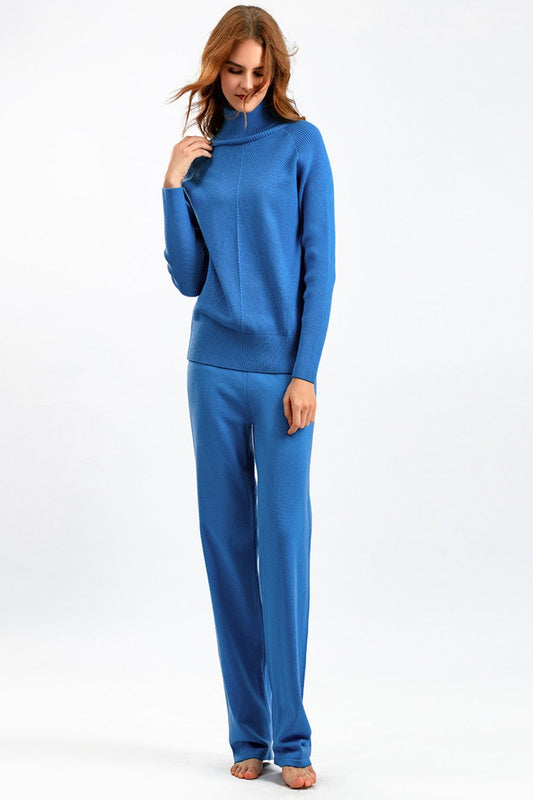 Turtleneck Raglan Sleeve Top and Pants Sweater Set Sky Blue One Size Pant Sets JT's Designer Fashion