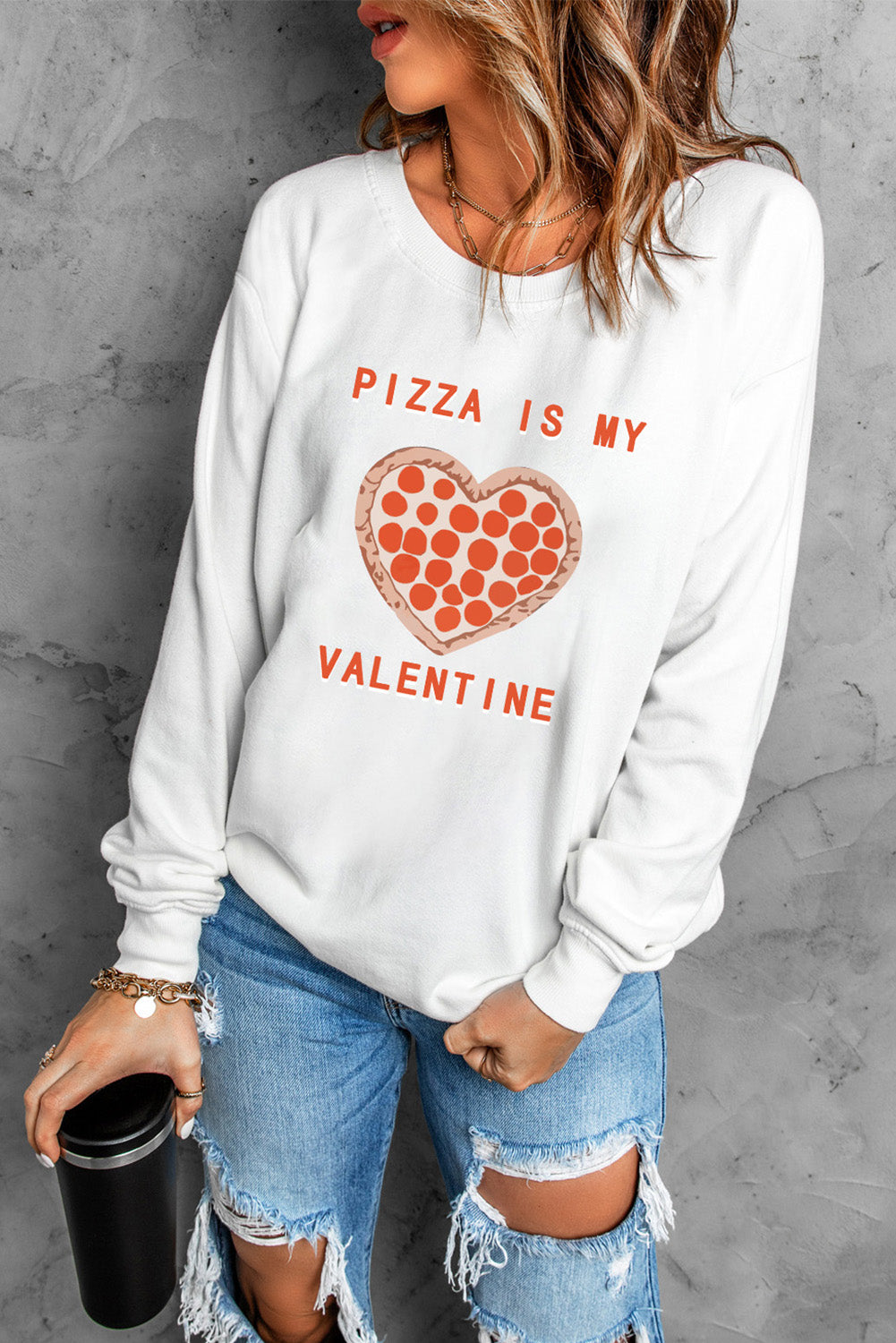 PIZZA IS MY VALENTINE Graphic Print Sweatshirt Graphic Sweatshirts JT's Designer Fashion