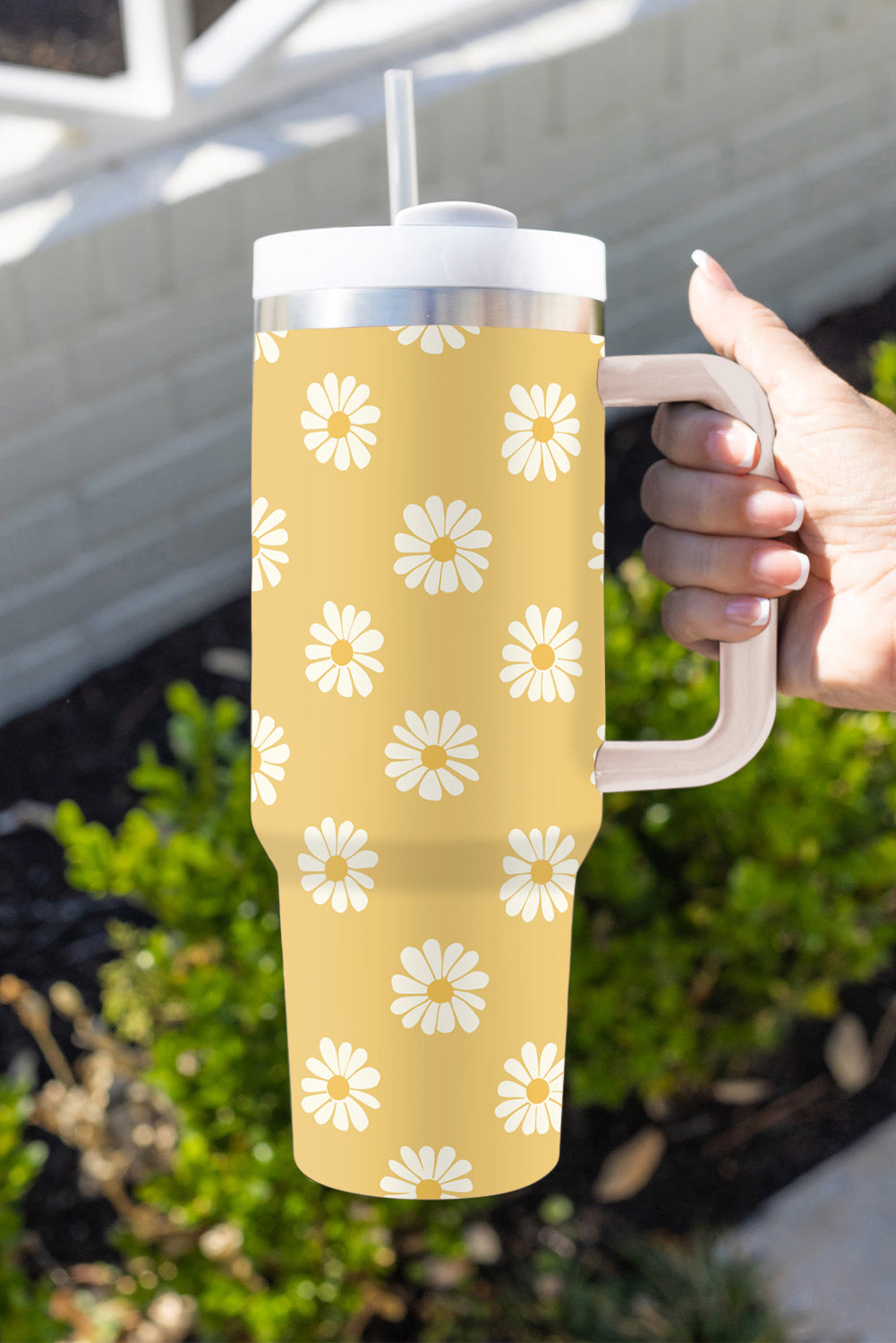 Yellow Daisy Print Handle Stainless Steel Portable Cup 1200ml Tumblers JT's Designer Fashion