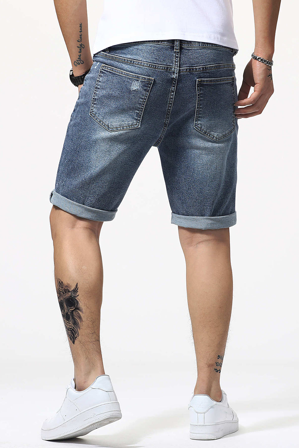 Blue American Flag Graphic Print Distressed Men's Denim Shorts Men's Pants JT's Designer Fashion