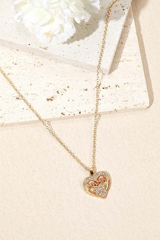 Gold MAMA Heart Shape Rhinestone Decor Pendant Necklace