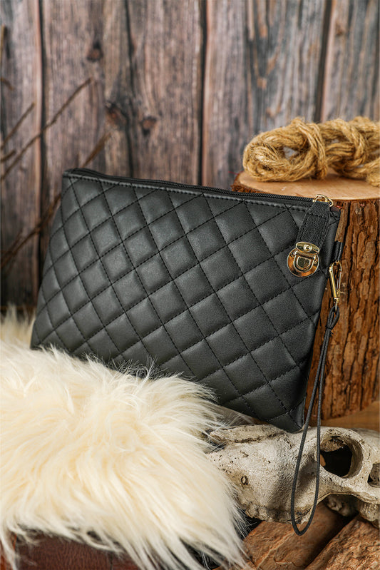 Black Quilted Leather Wallet Bag Handbags JT's Designer Fashion