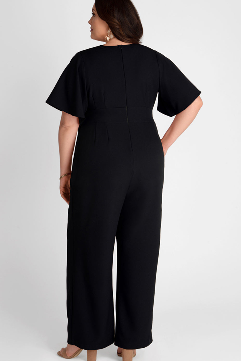 Black V Neck Tie Knot High Waist Plus Size Jumpsuit Jumpsuits & Rompers JT's Designer Fashion