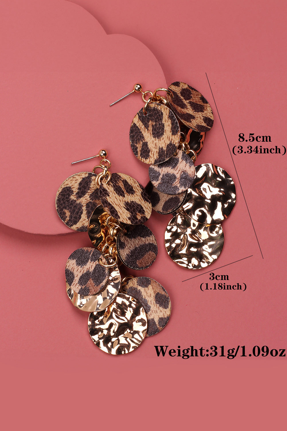 Chestnut Leopard Alloy Disc Stud Dangle Earrings Jewelry JT's Designer Fashion