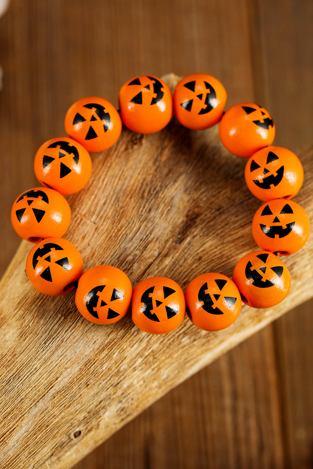 Russet Orange Halloween Pumpkin Face Beaded Bracelet Jewelry JT's Designer Fashion