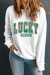 White Leopard LUCKY SEASON Printed St Patricks Pullover Sweatshirt Graphic Sweatshirts JT's Designer Fashion