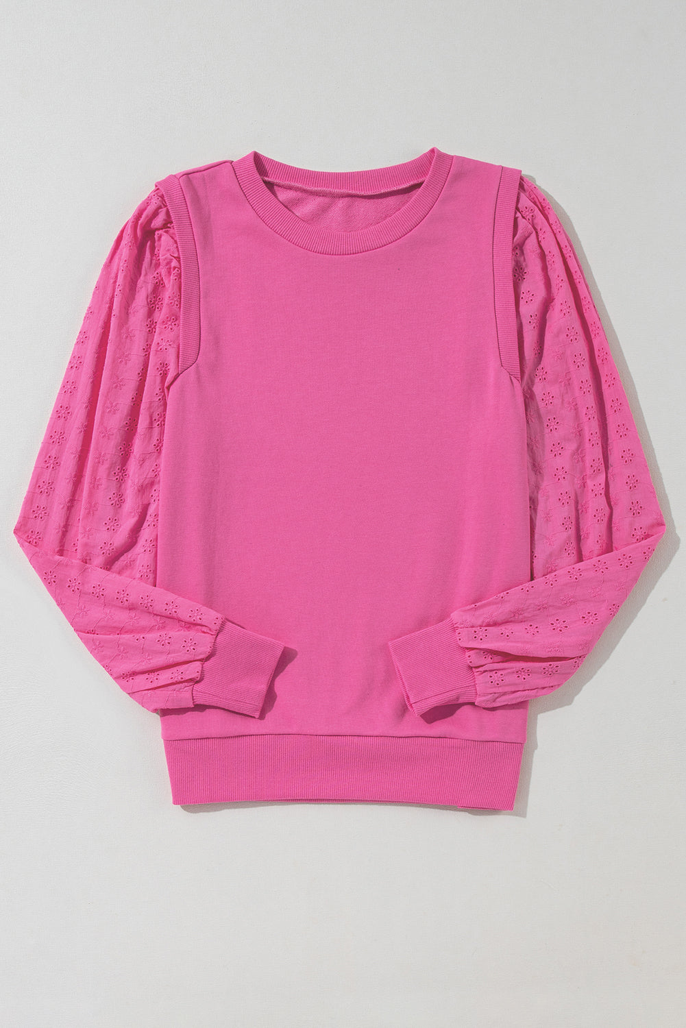 Bright Pink Textured Patchwork Round Neck Sweatshirt Sweatshirts & Hoodies JT's Designer Fashion