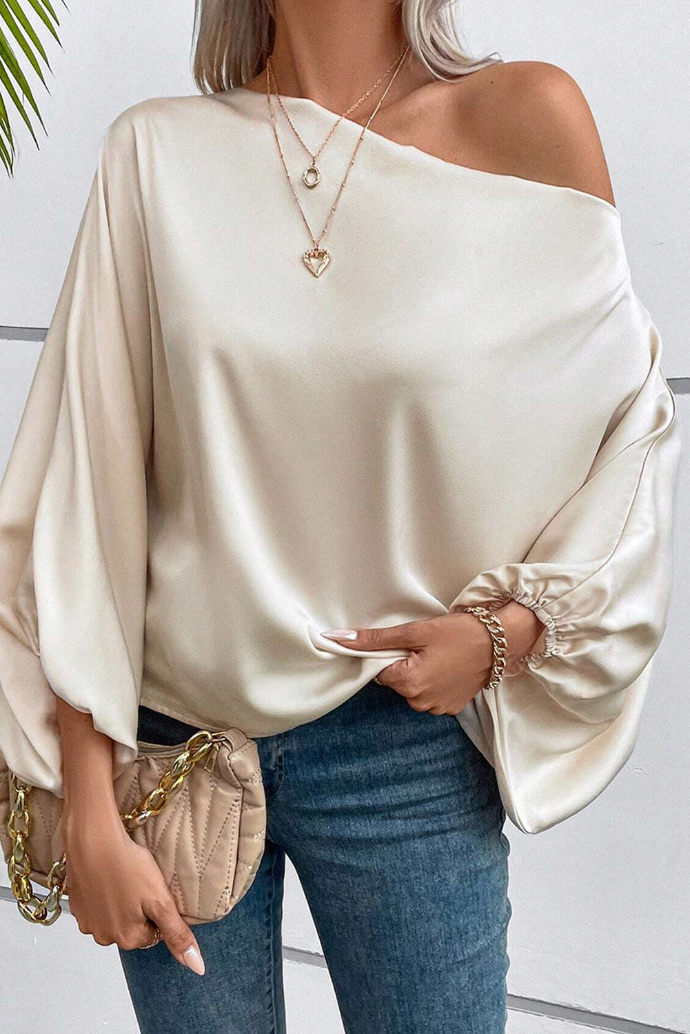 Apricot One Shoulder Asymmetrical Neck Balloon Sleeve Blouse Pre Order Tops JT's Designer Fashion