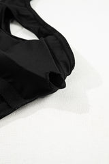 Black Ribbed One Shoulder Hollowed One Piece Swimsuit Swimwear JT's Designer Fashion