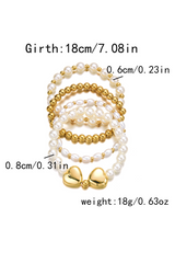 Gold Heart Pearl Plated Beaded Elastic Bracelet Set Jewelry JT's Designer Fashion