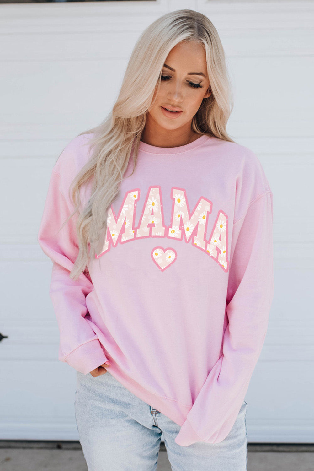 Pink Mama Letter Print Daisy Shading Sweatshirt Graphic Sweatshirts JT's Designer Fashion