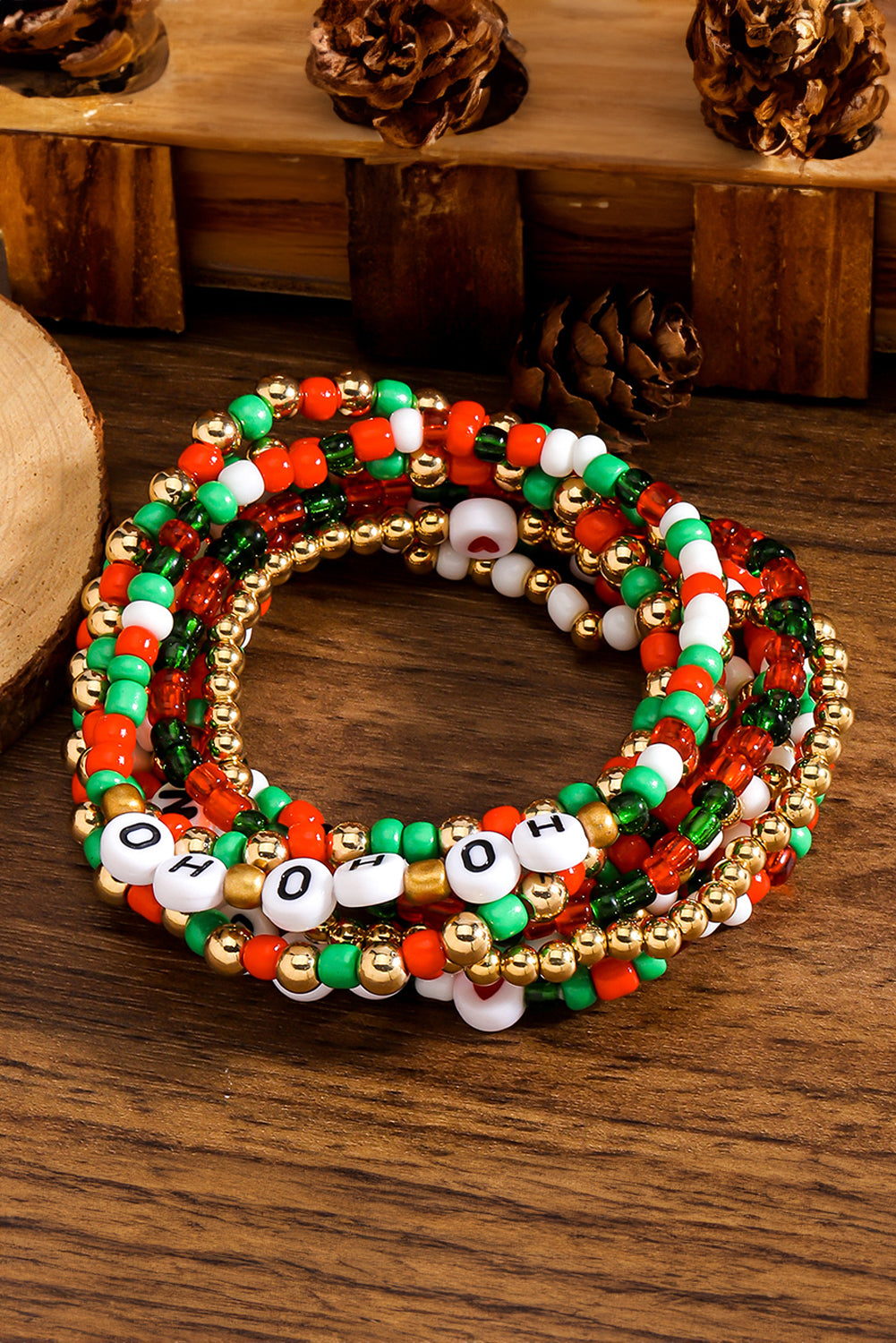 Fiery Red HO HO HO MERRY Beaded Multi-Layer Bracelet Jewelry JT's Designer Fashion