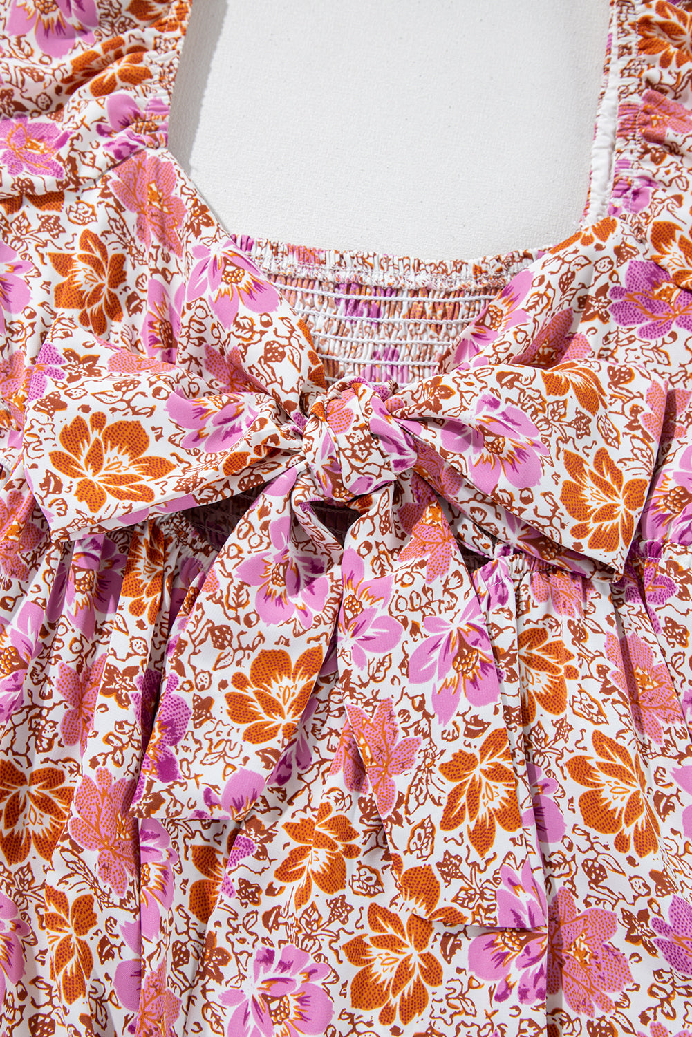 Pink Floral Square Neck Knotted Ruffle Midi Dress Floral Dresses JT's Designer Fashion