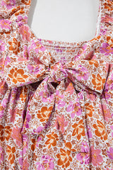 Pink Floral Square Neck Knotted Ruffle Midi Dress Floral Dresses JT's Designer Fashion