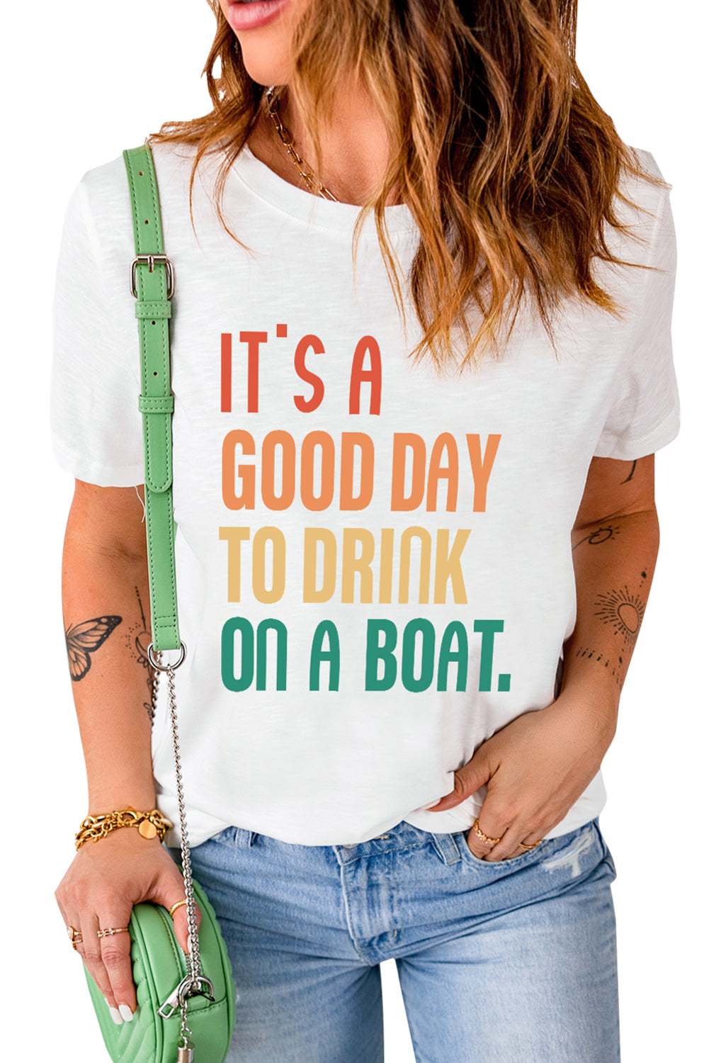 White IT'S A GOOD DAY TO DRINK ON A BOAT Slogan Graphic Tee Graphic Tees JT's Designer Fashion