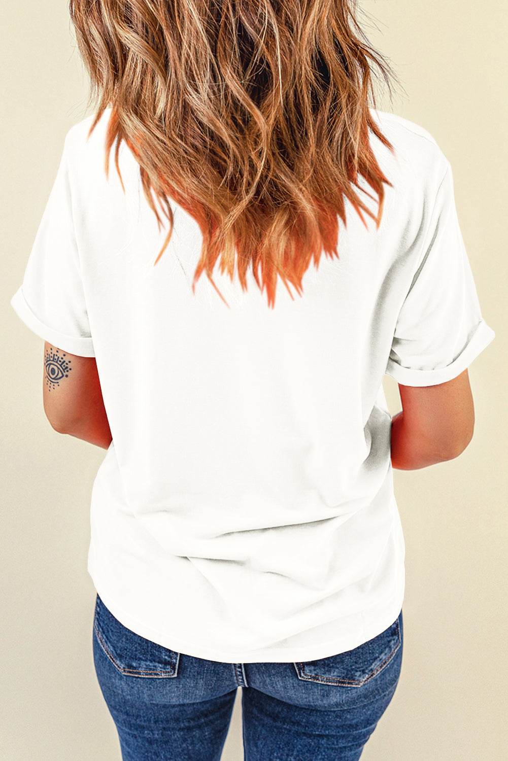 White Sequin Bow American Flag Patched T Shirt Graphic Tees JT's Designer Fashion