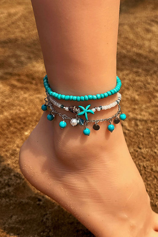 Light Blue Western Turquoise Beaded Multi Layered Anklet Jewelry JT's Designer Fashion