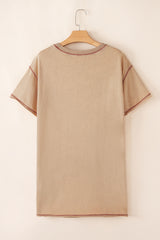 Pale Khaki Mineral Wash Stud Beaded Star Graphic Pocketed T Shirt Dress T Shirt Dresses JT's Designer Fashion