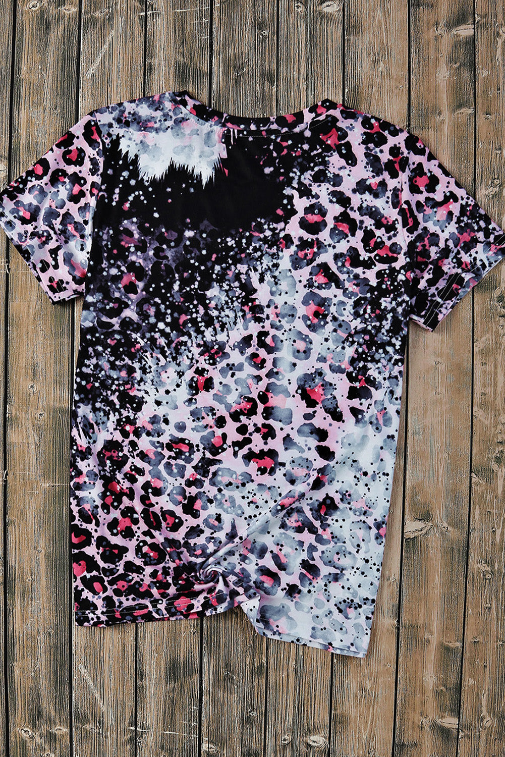 Pink Cowgirls Boots Leopard Bleached Crew Neck T Shirt Graphic Tees JT's Designer Fashion