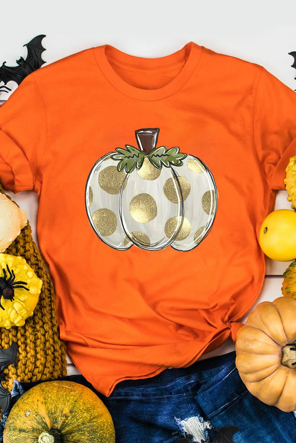 Pumpkin Graphic Round Neck Short Sleeve T-Shirt Graphic Tees JT's Designer Fashion