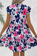 Fashion Floral Print Notched Neck Flutter Sleeve Mini Dress Floral Dresses JT's Designer Fashion